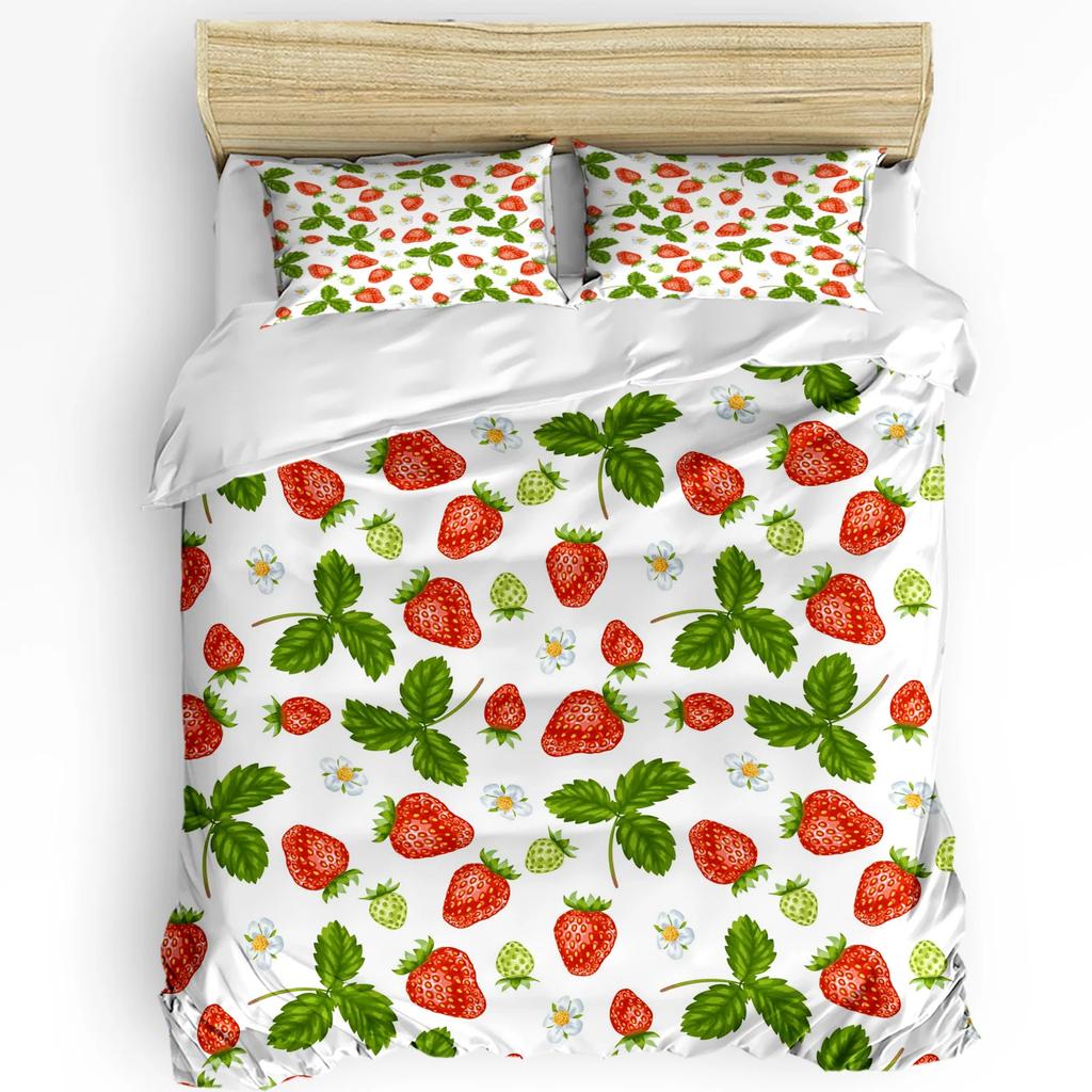 Summer Fruit Strawberry Leaf Repeat 3pcs Bedding Set For Bedroom Double Bed Home Textile Duvet Cover Quilt Cover Pillowcase