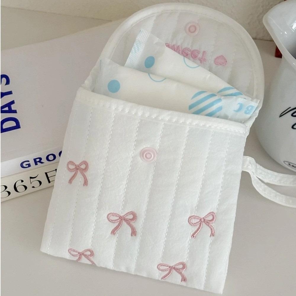 Mini Sanitary Pad Pouch Sweet Bowknot Embroidery Cosmetic Bag Portable Bowknot Storage Bag  Women
