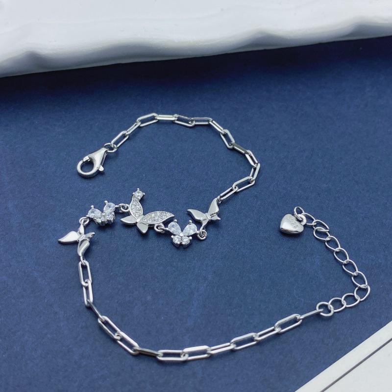 S925 Sterling Silver Butterfly Bracelet for Women - Elegant Inlaid Design, Perfect Birthday Gift for Girlfriend