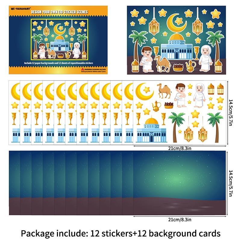 Ramadan Stickers Decorations 2026 Muslim Eid Moon Star Window Stickers Hanging Decor Al Fitr Party Decor Festival Party Supplies