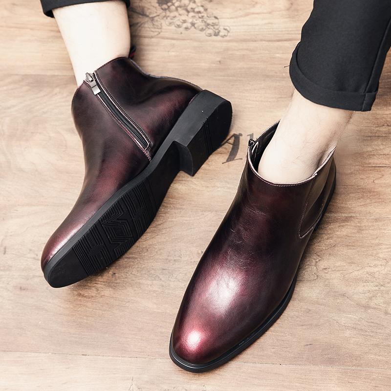 2024 Новые мужские классические ботильоны ручной работы из натуральной кожи с высоким верхом, повседневные деловые мотоциклетные ботинки на молнии для мужчин