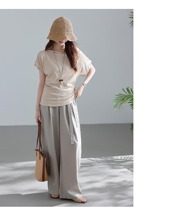 Elegant Cotton Lyocell High Waist Wide Leg Women's Pants