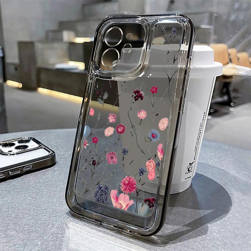 Модный чехол для телефона с цветами для iPhone 16 15 11 12 14 13 Pro Max Mini SE2 7 8 Plus Ударопрочный прозрачный силиконовый чехол Fundas