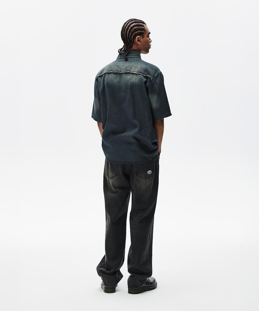MAHAGRID Denim Half Shirt Blue(Mg2Fmmw345A)