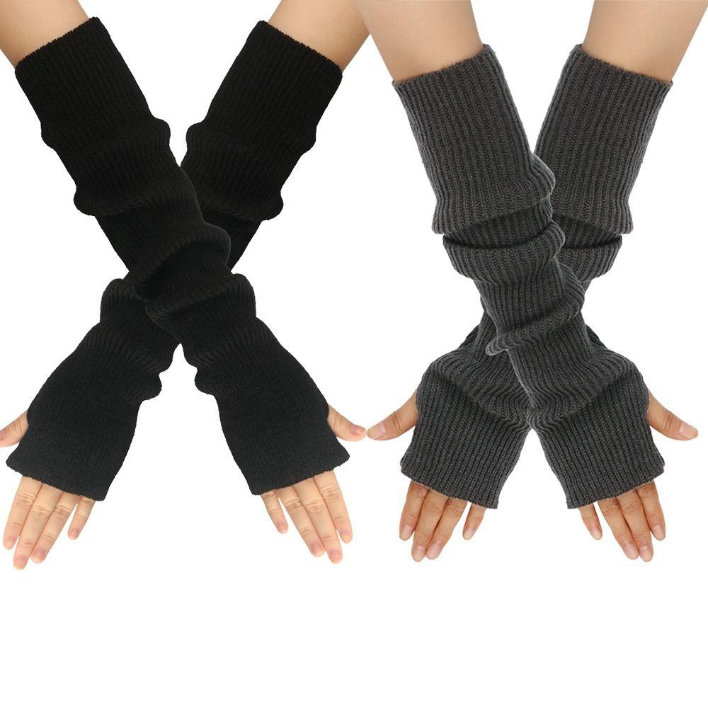 Knitted Arm Sleeve Gloves Solid Elbow Mitten Y2K Arm Cover Gloves for Women Girls