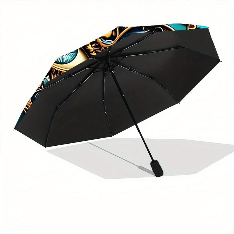 1pc StainedGlass Mandala Automatic Open/close Folding Compact Umbrella, 8-Rib Sturdy Canopy, Lightweight Portable, Everyday Use, Gift,124