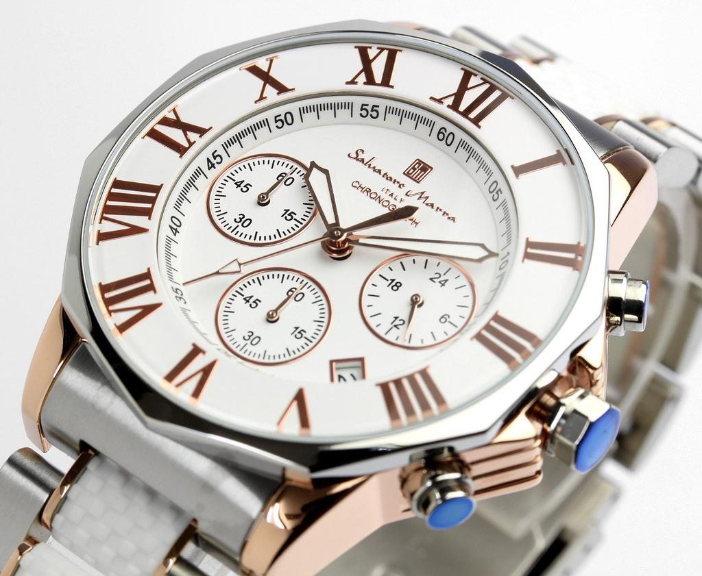 Часы-хронограф, водонепроницаемость до 10 АТМ, деловые, формальные, итальянская марка, ограниченная модель SM15104 x Pink [Salvatore Mara] мужские (Белое золото) [Элемент]