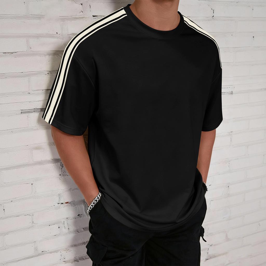 Мужская полосатая футболка с круглым вырезом, коротким рукавом, повседневная и удобная