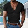 Летняя мужская футболка с v-образным вырезом и короткими рукавами, пуловер, облегающий однотонный свитер средней длины, повседневная одежда для дома и путешествий, рабочий топ