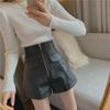 High-Waisted PU Leather Shorts for Women - Spring/Fall Fashionable Versatile A-Line Wide-Leg Zipper Shorts