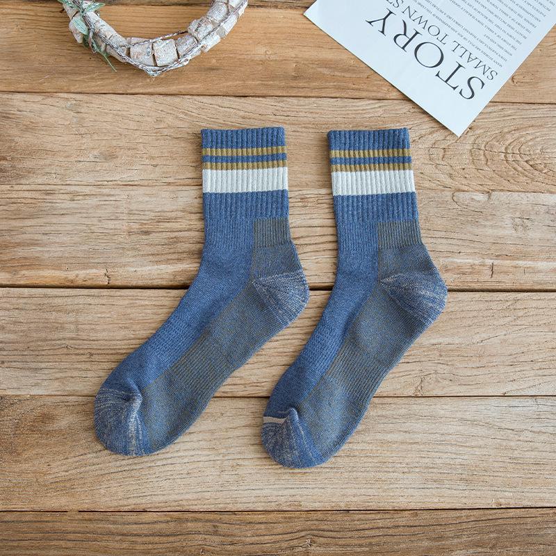 Мужские зимние махровые носки Color Block - модный дизайн средней длины