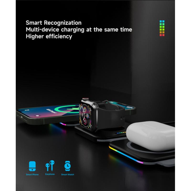 Складное магнитное беспроводное зарядное устройство 3 в 1 для iPhone 14, 13, 12, 11 Pro Max, Samsung, Huawei, Xiaomi, портативное быстрое зарядное устройство Qi для Apple Watch 8, 7, 6, AirPods