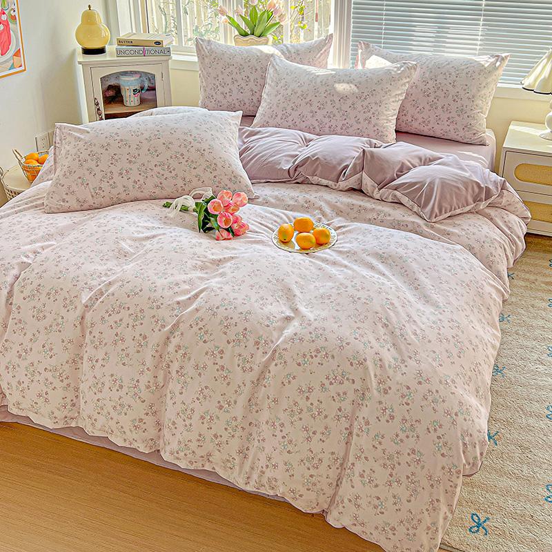 American Country Floral Printed Duvet Cover Set Soft Breathable Double Bedding for Spring Summer Quilt Cover Set with Flat Sheet