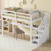 Children's Bed 90x200 Cm Loft Bed Desk Storage Ladder Slat Frame Without Mattress Pine Wood Youth Bed Children/Adults White