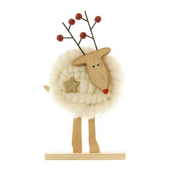 Christmas Tabletop Decoration Plush Wool Felt Reindeer Santa Tree Figurine with Wooden Base for Winter Tiered Tray Mantel Decor