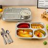 1/1.5L 304 Stainless Steel Divided Lunch Box With Lid Compartments Deepen Fast Food Tray Student Canteen Grid Bento Box