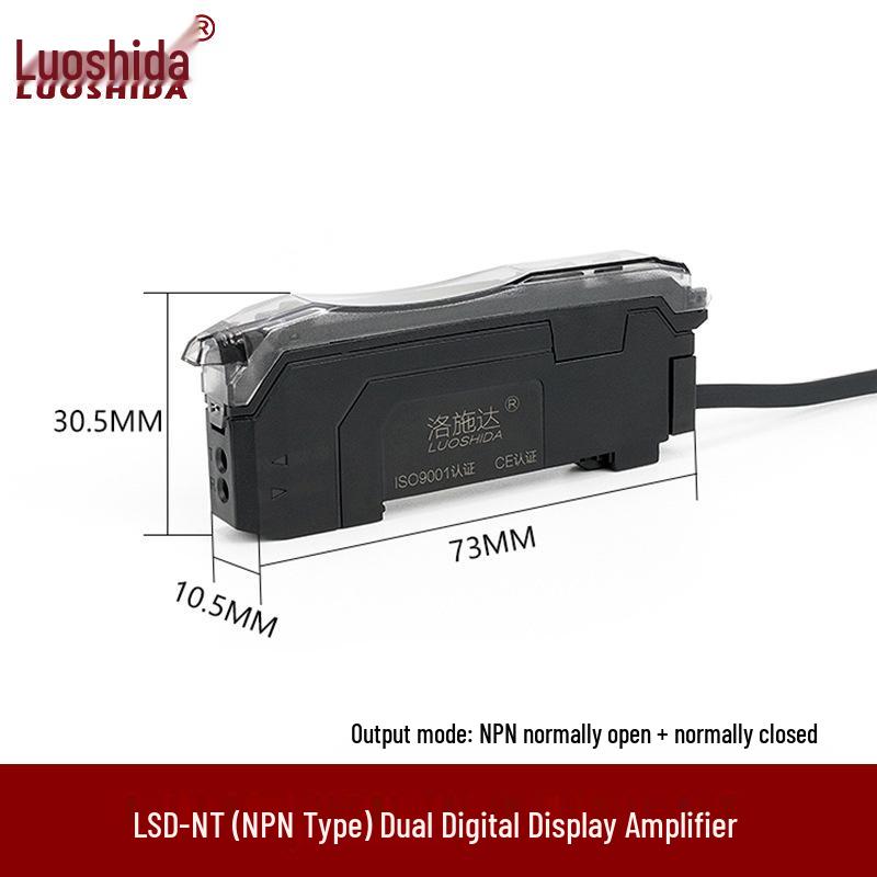 Metal Sheathed Fiber Optic Sensor Amplifier with Right Angle Elbow and Extended Reflective Through-Beam Cable