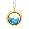 Stones and Minerals. Raw Neon Blue Apatite Necklace. 30 Mm Medallion Model. Gold Color.