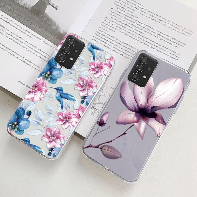 Чехол для телефона Samsung A52s A52 Цветочный силиконовый чехол для Samsung Galaxy A52 Fundas Coque Прозрачный мягкий Capas Цветочный TPU