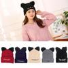 Warm Braided Devil Horns Knitted Acrylic Women Hat Cat Ear Cap Beanie