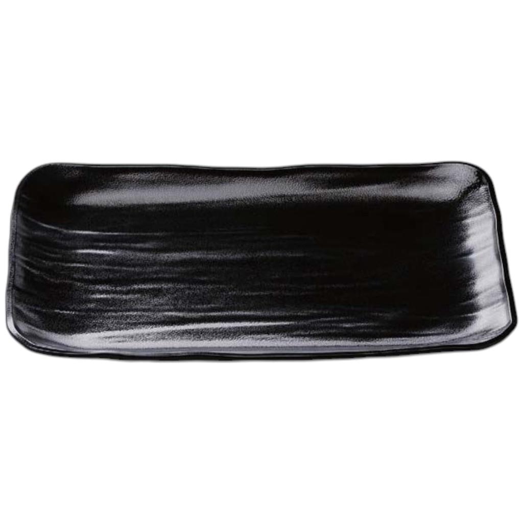 Premium Nigiri Sushi Long Rectangular Daiho Serving Yuzu Tenmoku Black Made In Japan J-Kitchens Plate, 3.5-inch Plate, (Black Backing),