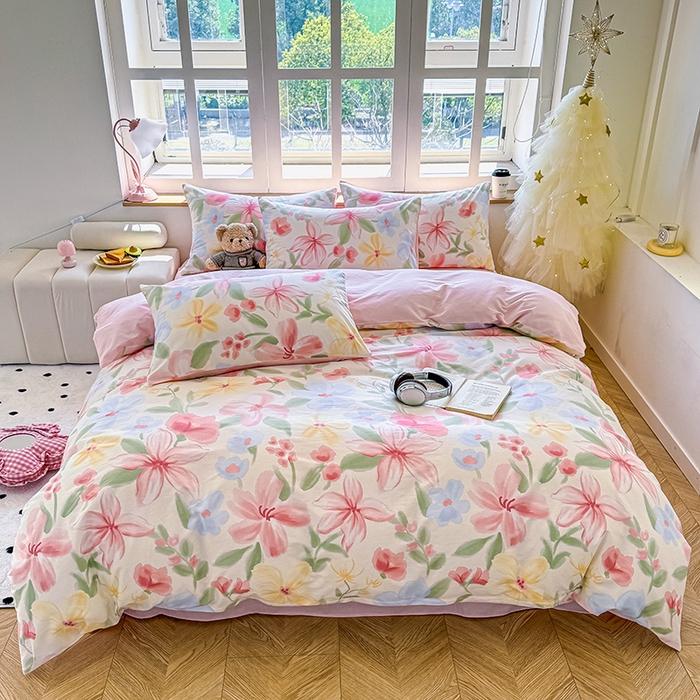 100% Cotton Printed Duvet Cover Set with Pillowcases - Floral Style Bedding Set Breathable  Hypoallergenic Machine Washable