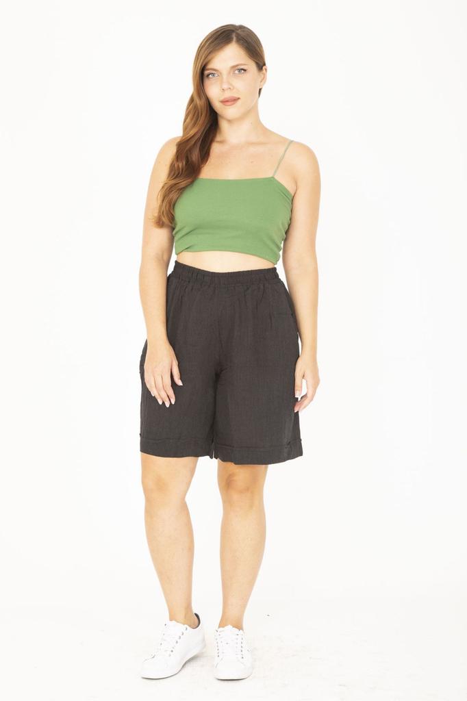 Женские модные шорты большого размера и бермуды большого размера, темно-синие шорты из вискозной ткани с эластичной резинкой на талии