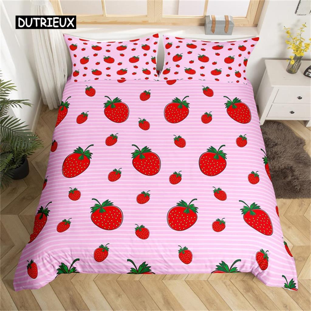 Пододеяльник с милым рисунком клубники для девочки-подростка, комплект из микрофибры, синяя звезда, желтый цветочный пододеяльник, декор для спальни