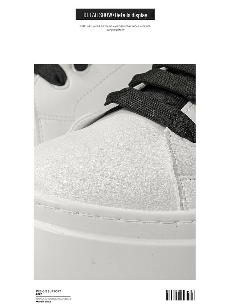 Мужские белые кроссовки на платформе - 2025 Осень Дышащие повседневные туфли на толстой подошве с дизайном, увеличивающим рост