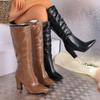 Зима 2025 Острый носок Плиссировка Стройнящие Модные ботинки Трансграничные Толстый каблук Боковая молния Большой размер Ботильоны на высоком каблуке Женские