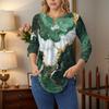 3/4 Length Sleeve Womens Tops Summer T-Shirts Floral Print V Neck Casual Basic Tee Button Shirts Tunic Tops