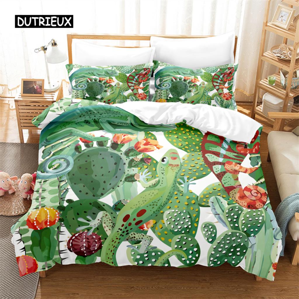 Тропический кактус Постельный комплект Набор пододеяльников 3d Постельное белье Цифровая печать Постельное белье размера Queen Модный дизайн