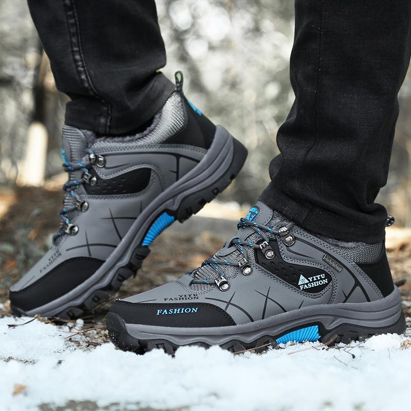 Мужская походная обувь, зимние уличные снежные хлопковые ботинки, водонепроницаемая кожаная спортивная треккинговая обувь, теплые плюшевые кроссовки для альпинизма, размер 39-47