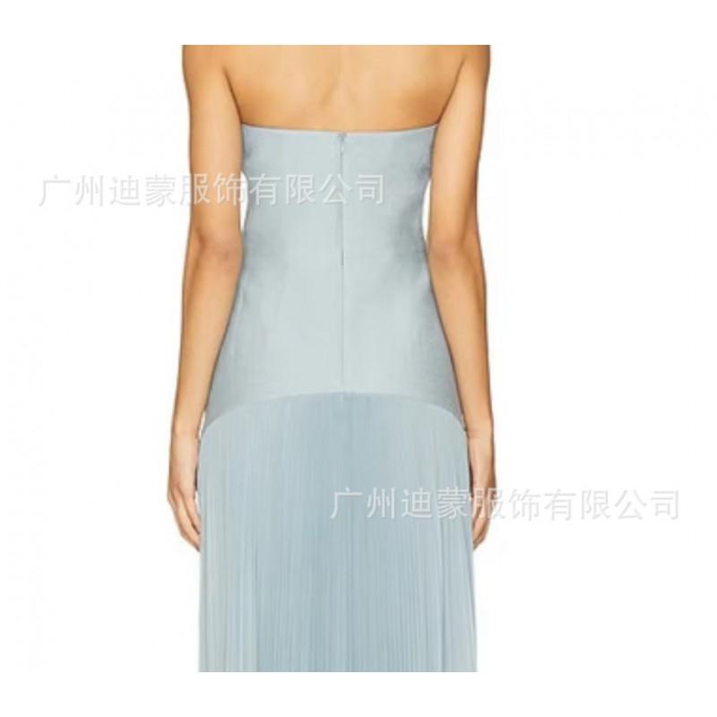 Womens Casual Pleated Tube Dress Solid Color Slim Fit Street Style Party Daily Wear