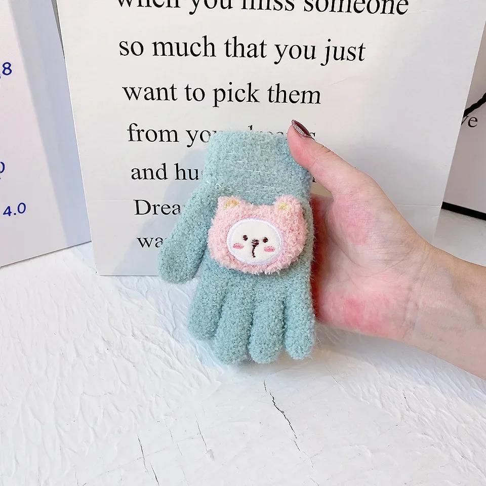 1 пара перчаток для детей, осенне-зимние, корейские модные, милые перчатки с мультяшными животными для детей, пушистые, утолщенные, теплые, для отдыха на открытом воздухе