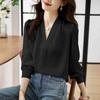 Модная новая осенняя женская блузка с длинным рукавом и V-образным вырезом для офисных леди, черная белая шифоновая рубашка, женские топы J741