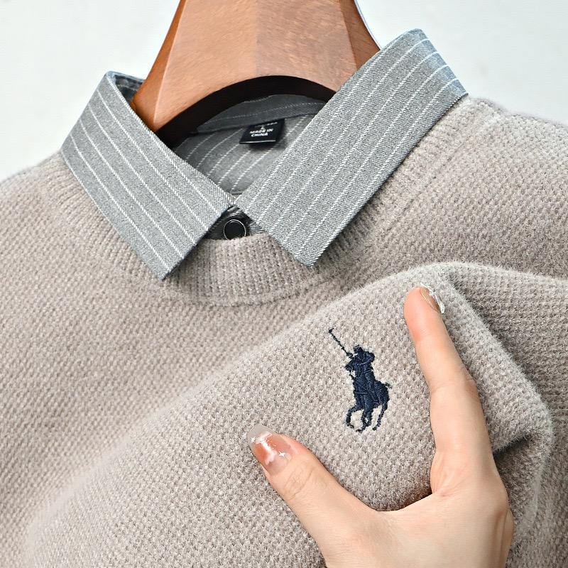 TrendHub Дизайнерское Качество Мужской Лацкан Поддельный Двойка Длинный Рукав Новая Вышивка Футболка Мода Бизнес Мужская Одежда