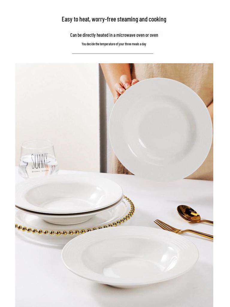 Set of 4 Plates: Dinner, Straw Hat, Deep Soup, 8-Inch Round, for Household, Tableware, Fruit, and Rice.