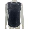 Women Vest Sequin Detail Glitter Tops Round Neck Sleeveless Loose Tank Tops Parties