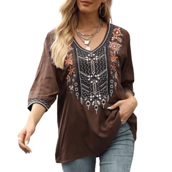 Women Blouse Traditional Mexican Women Embroidered Tops Loose Fit Bohemian Floral 45720 Sleeve