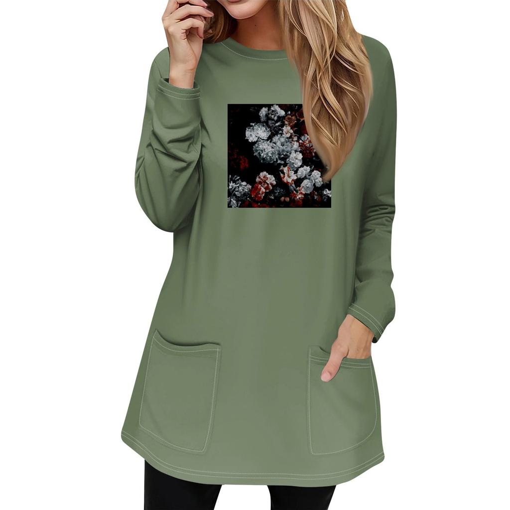 Women's Sweatshirt Pullover Active Sportswear Pocket Print Casual Round Neck Long Sleeve Top