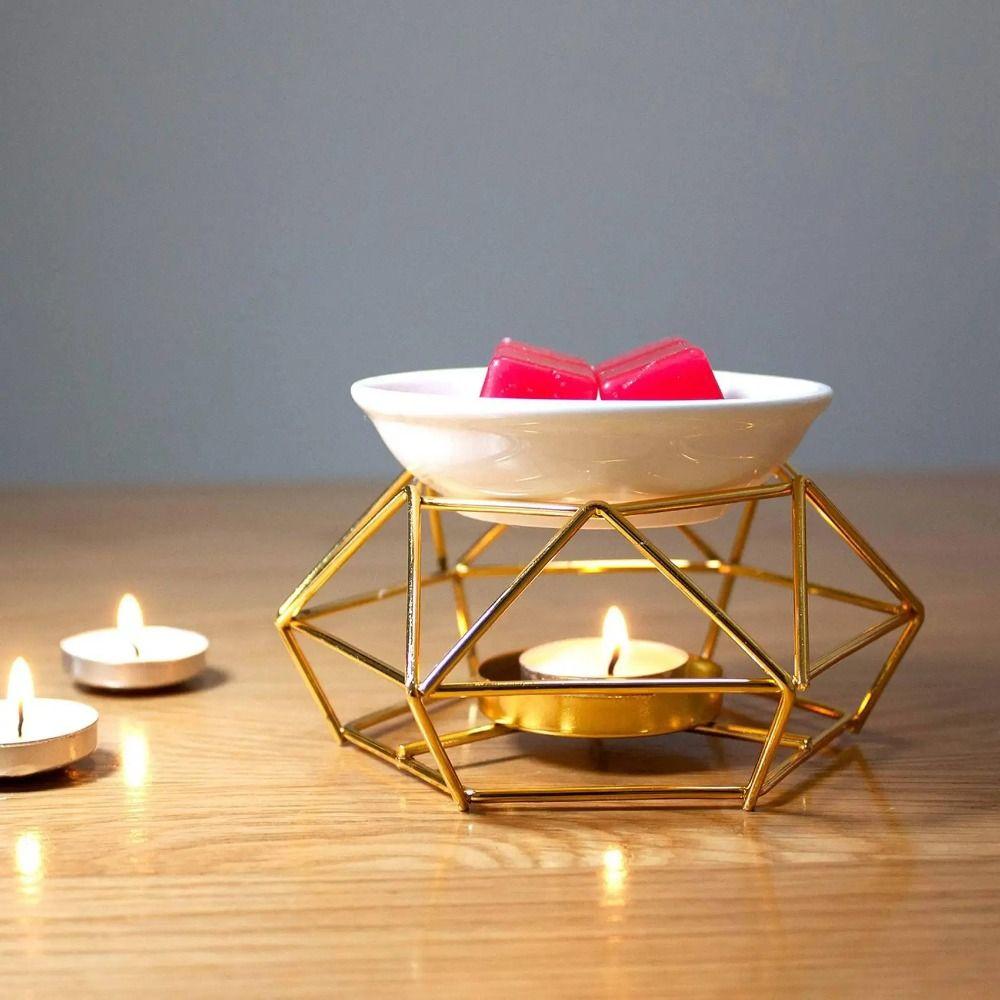 Gold Candle Holder Rhombus Shape Incense Burner Durable Tealight Holder  Candlelight Dinner Props