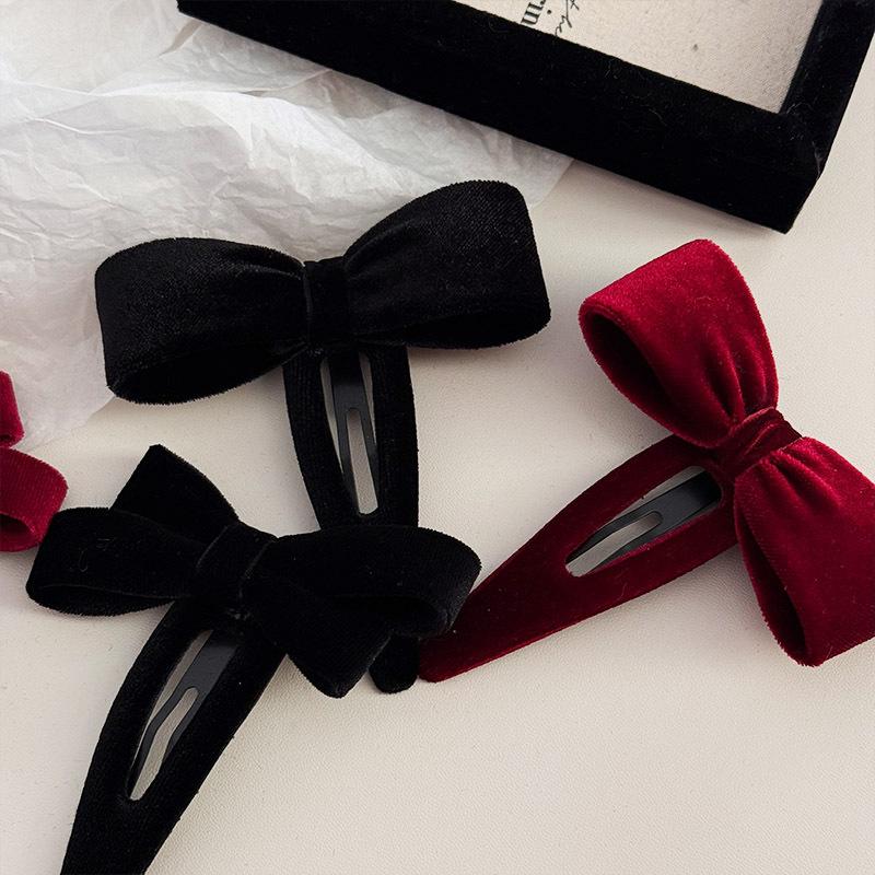 Minimalist Bowknot BB Clip Wine Red Barrettes Autumn Winter Side Clip Bang Clip Cropped Hair pin Barrettes Headdress