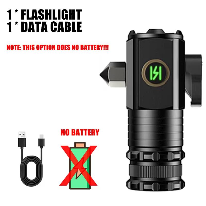 Powerful LED Rechargeable Flashlights Tactical Zoom Spotlights COB Floodlight Flashlight with Tail Emergency Safety Hammer Torch