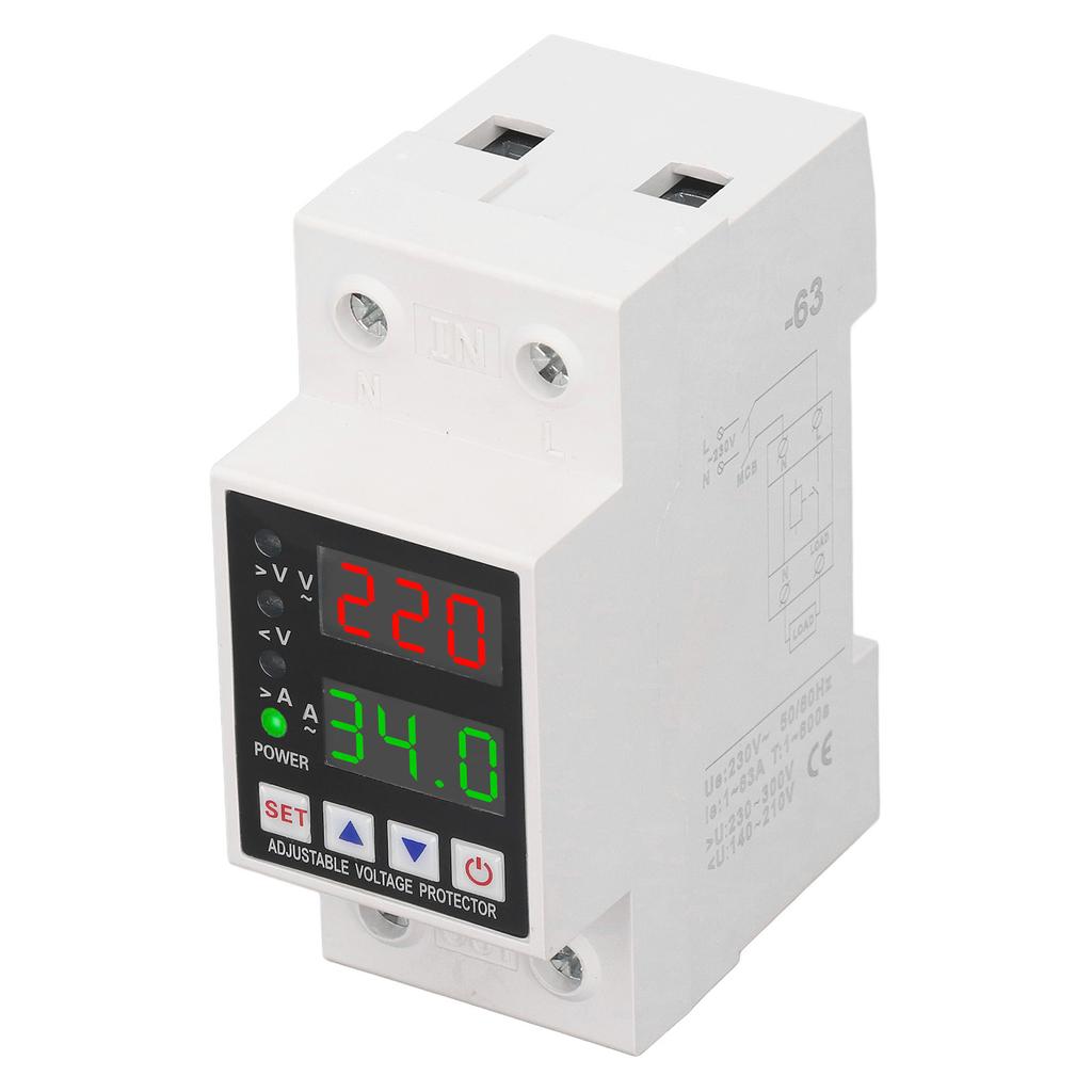 AC230V Защита от перенапряжения и пониженного напряжения Ограничение тока Задержка Автоматический сброс Переключатель Напряжение