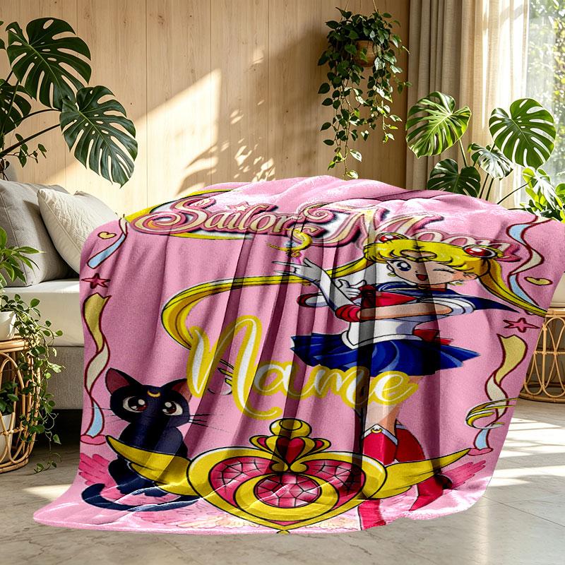 Custom Name Personalized Sailor Moon Print Blanket, Home Decor, Bedroom, Sofa, Camping, Couch, Gifts for Birthday Christmas