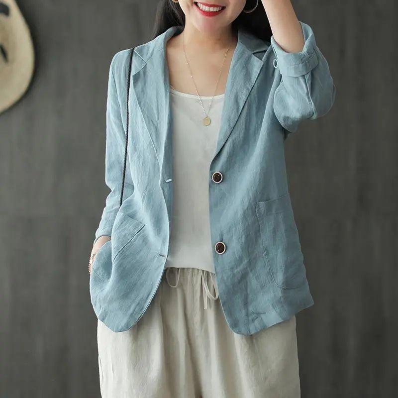 Spring and Summer New Cotton and Linen Loose and Versatile Top, Long Sleeved Casual Temperament Jacket for Women