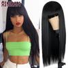 XINRAN Long Straight Wine Red Wig With Bang Synthetic Wigs for Women Heat Resistant Natural Hair for Daily Halloween Cosplay Party