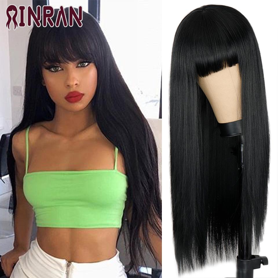 XINRAN Long Straight Wine Red Wig With Bang Synthetic Wigs for Women Heat Resistant Natural Hair for Daily Halloween Cosplay Party