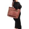 15 Inch Vintage Genuine Leather Tote Bag Handbag Shopper Purse Shoulder Bags Women Office Carry Bag with Top Handles and Front Zipper Pocket